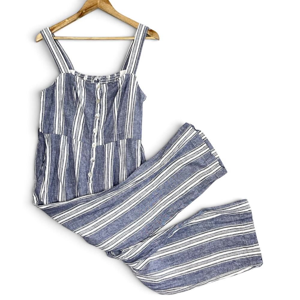 Rails Kyra Seaport Stripe Jumpsuit Size Large Linen Blend Quiet Luxury Coastal